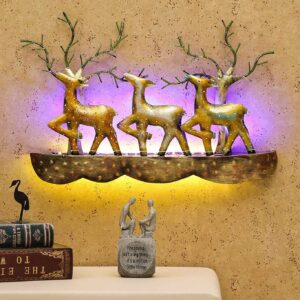 BLISSFUL24 PREMIUM 3 Deer on Rock – Luxury Handcrafted Iron Wall Art with Integrated LED Backlighting