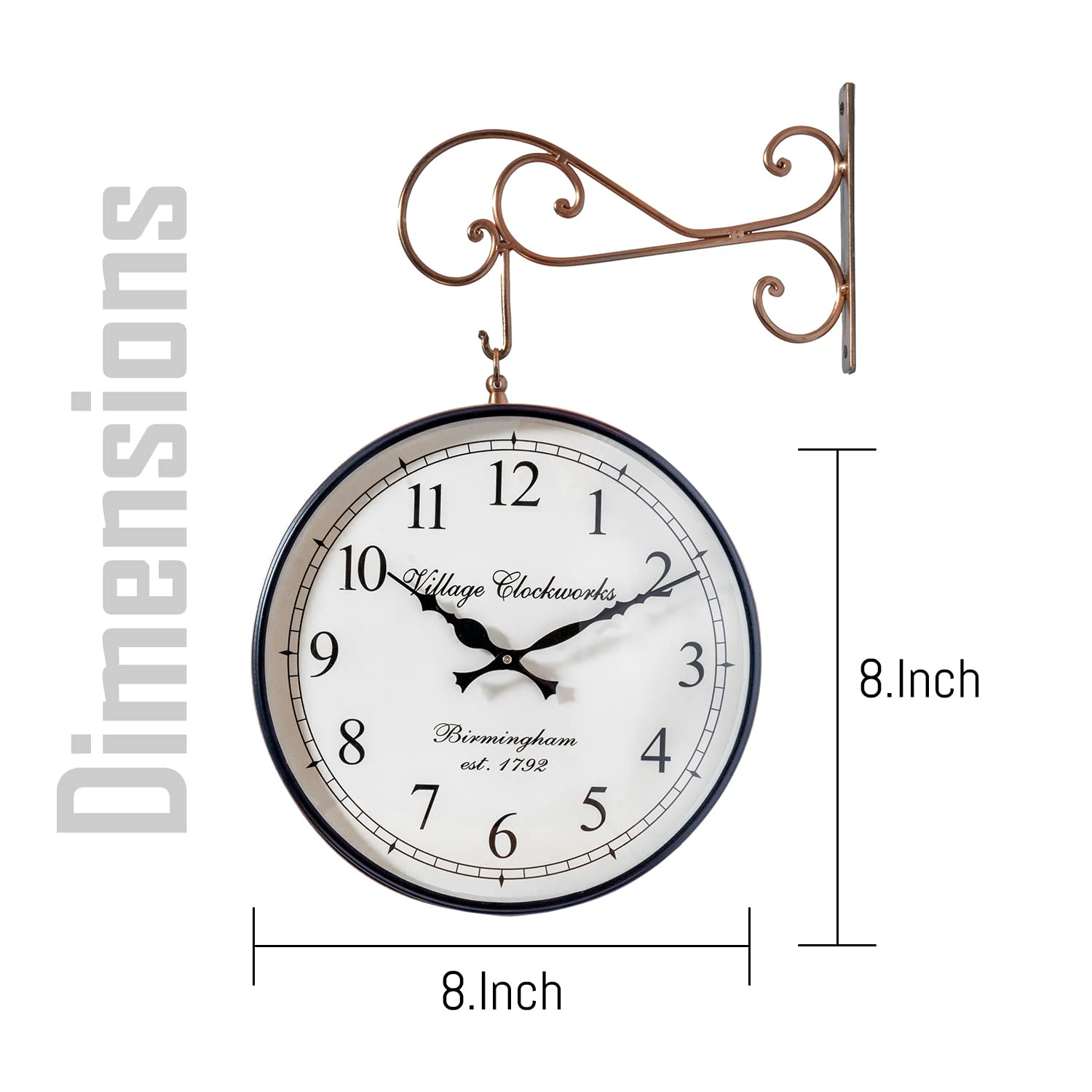BLISSFUL24 PREMIUM 8" Double Sided Metal Wall Clock - Copper Finish - Image 2