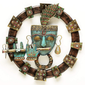 BLISSFUL24 PREMIUM Krishna Frame Metal Wall Art | Handcrafted 3D Spiritual Lord Krishna Sculpture with Peacock Feather