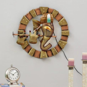 LISSFUL24 PREMIUM Ganesha Frame Metal Wall Art | Handcrafted Spiritual 3D Lord Ganesha Wall Sculpture with Flute