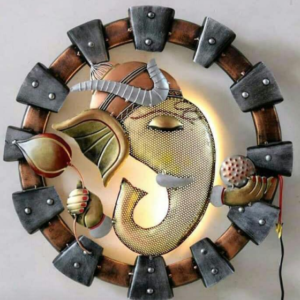 BLISSFUL24 PREMIUM Ganesh Frame Metal Wall Art | Handcrafted 3D Spiritual Lord Ganesha Sculpture with Flute