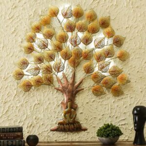BLISSFUL24 PREMIUM Golden Tree LED Metal Wall Art | Large 3D Handcrafted Mesh Leaf Tree Sculpture |