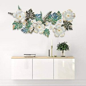 BLISSFUL24 PREMIUM White Flower Garden Metal Wall Art | Handcrafted 56-Inch Tropical Monstera & Hibiscus Sculpture