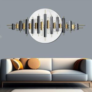 BLISSFUL24 PREMIUM V Gold Marble Decor (SP006C) Luxury Metal & Marble Wall Art - 59-Inch Extra Large Abstract Geometric Sculpture with Vertical Accents for Modern Living Room & Office