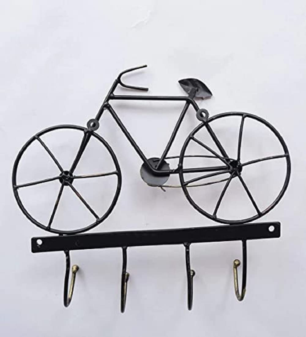 BLISSFUL24 PREMIUM Cycle Hook Décor – Handcrafted Vintage Iron Bicycle Wall Mount Key Holder with 4 Hooks - Image 2