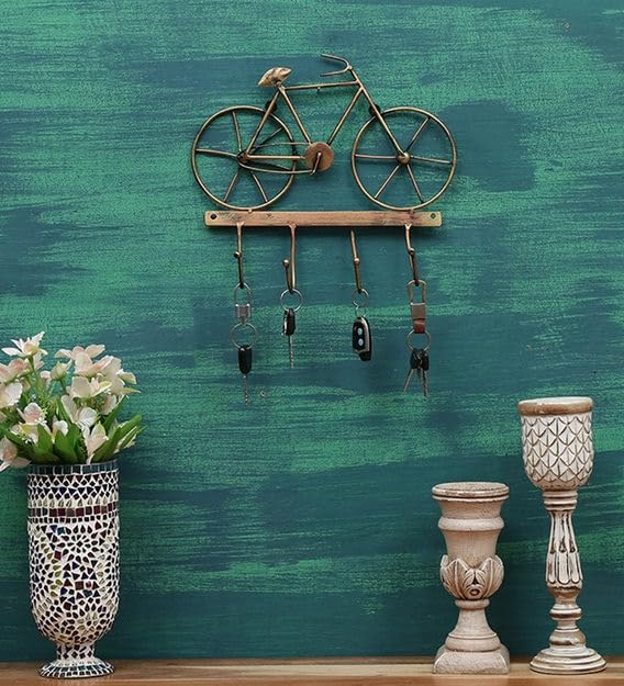 BLISSFUL24 PREMIUM Cycle Hook Décor – Handcrafted Vintage Iron Bicycle Wall Mount Key Holder with 4 Hooks