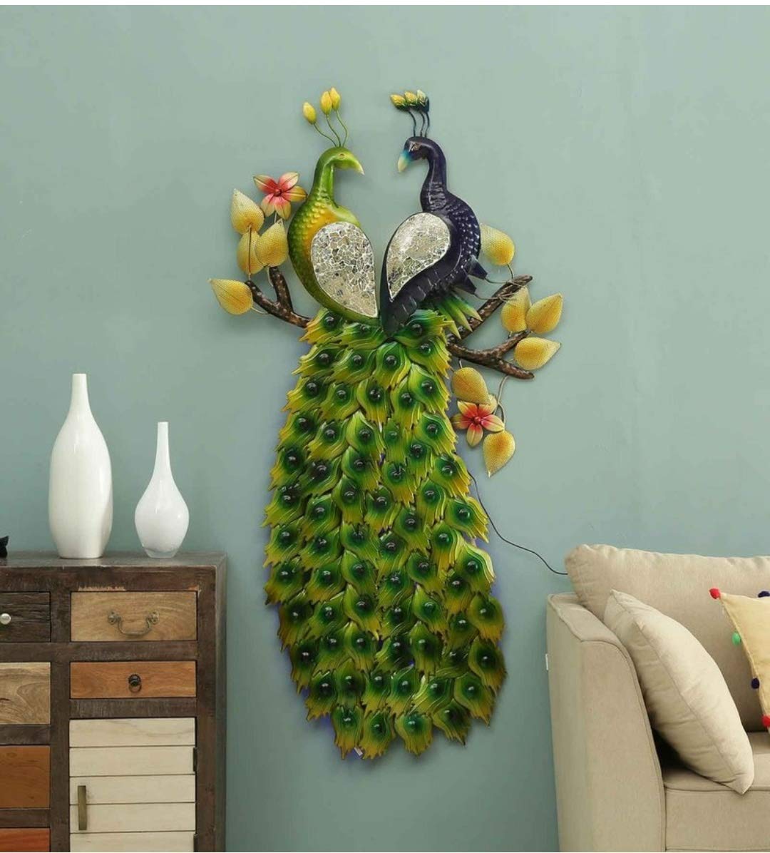 BLISSFUL24 PREMIUM LED-Illuminated Double Peacock Wall Art - Image 2