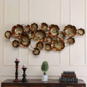 Title: BLISSFUL24 PREMIUM Jali Side Décor – Handcrafted Golden Lattice Floral Metal Wall Art