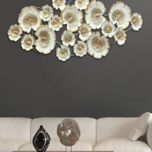 BLISSFUL24 PREMIUM White Jali Side Décor – Designer White & Gold Floral Lattice Metal Wall Art