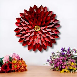Title: BLISSFUL24 PREMIUM B. Ton Red (A) – Handcrafted 3D Iron Floral Wall Art Sculpture with Vibrant Red Metallic Finish