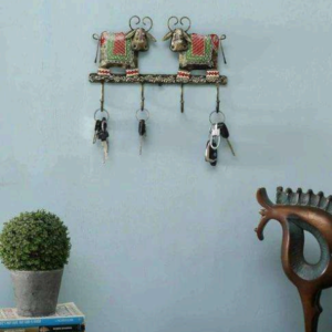 BLISSFUL24 PREMIUM Traditional Rajasthani Cow Design Metal Key Holder | Hand-Painted Decorative Wall Hooks for Home & Office
