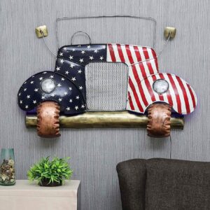 BLISSFUL24 PREMIUM Wall Decor U.S. Jeep Patriotic Metal Wall Art with LED Backlighting