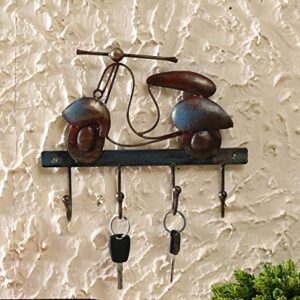 BLISSFUL24 PREMIUM Bike Hook – Handcrafted Vintage Iron Motorcycle Wall Mount Key Holder with 4 Hooks (14" x 10")