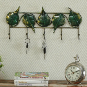 BLISSFUL24 PREMIUM Piple Leaf Hook – Handcrafted Vintage Iron Botanical Wall Mount Key Holder with 5 Hooks (20" x 9")