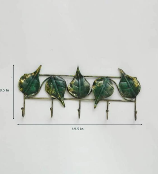 BLISSFUL24 PREMIUM Piple Leaf Hook – Handcrafted Vintage Iron Botanical Wall Mount Key Holder with 5 Hooks (20" x 9") - Image 2