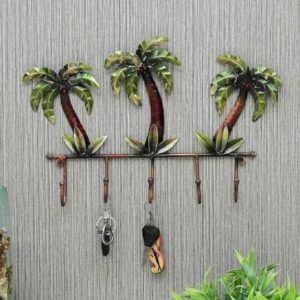 BLISSFUL24 PREMIUM Coco Tree Hook – Handcrafted Tropical Iron Palm Tree Wall Mount Key Holder with 5 Hooks ($18 \times 12$ Inches)