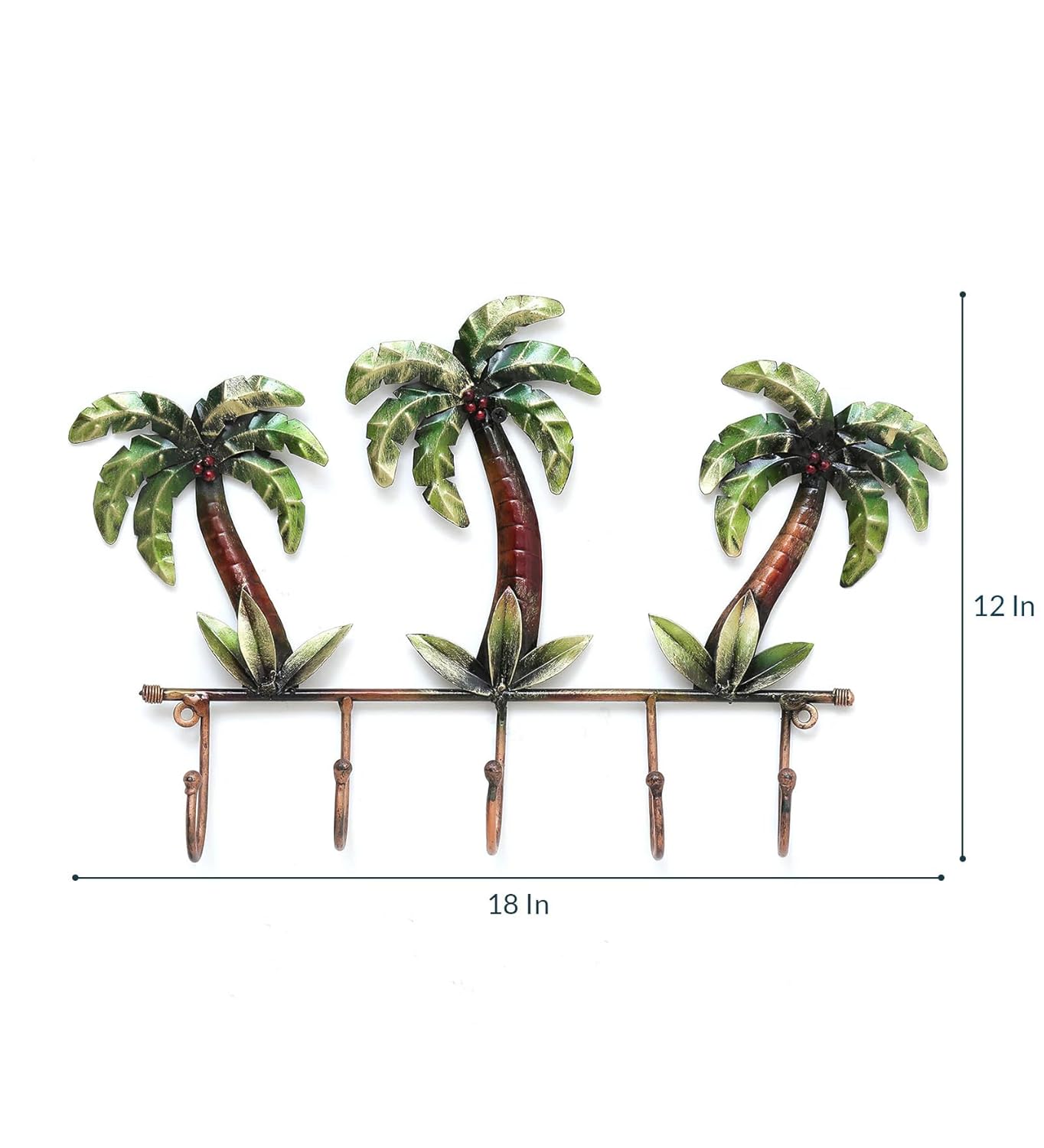 BLISSFUL24 PREMIUM Coco Tree Hook – Handcrafted Tropical Iron Palm Tree Wall Mount Key Holder with 5 Hooks ($18 \times 12$ Inches) - Image 2