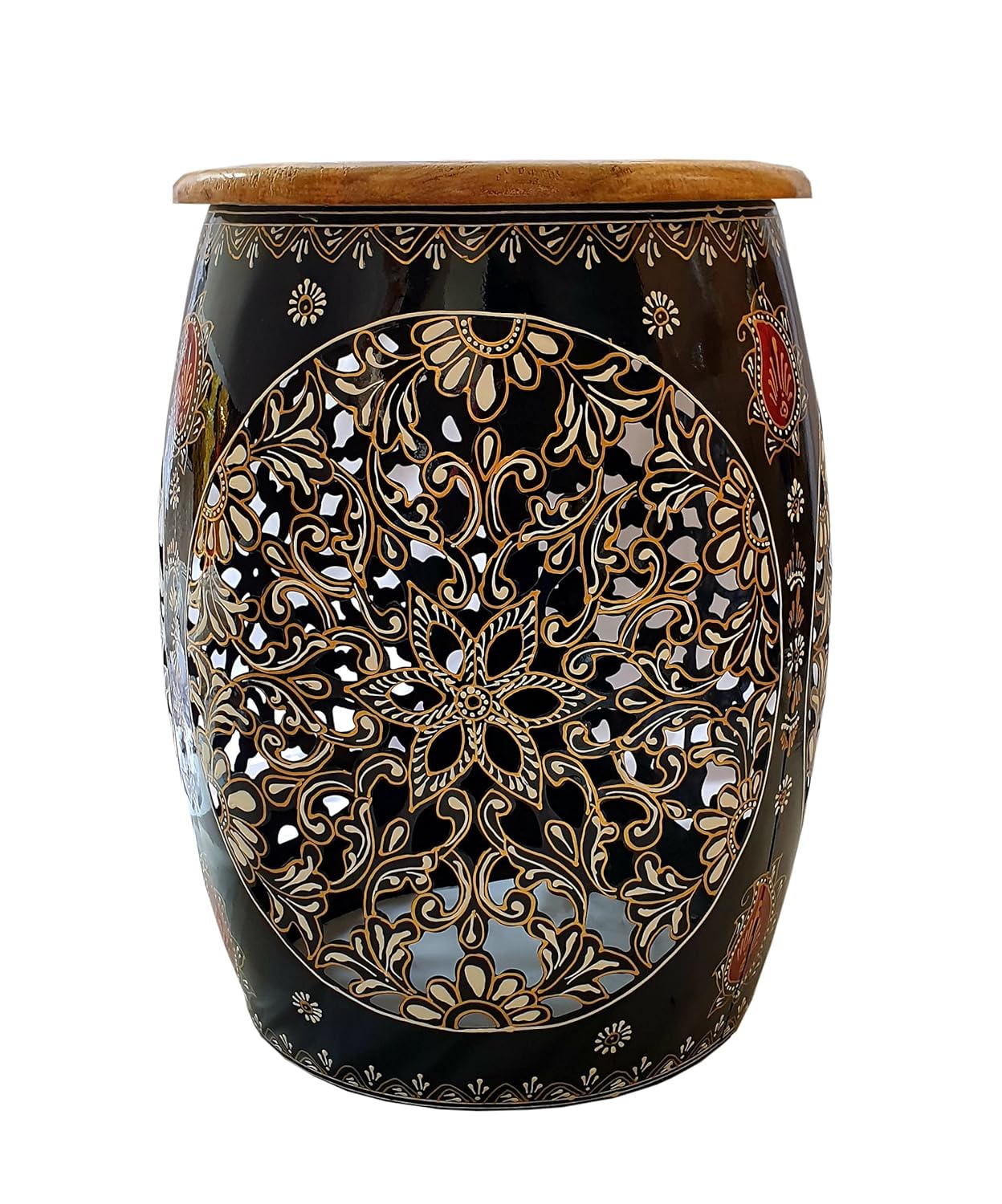 BLISSFUL24 PREMIUM Hand-Painted Floral Lattice Accent Stool