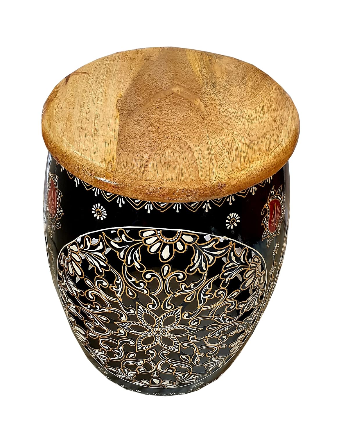 BLISSFUL24 PREMIUM Hand-Painted Floral Lattice Accent Stool - Image 3