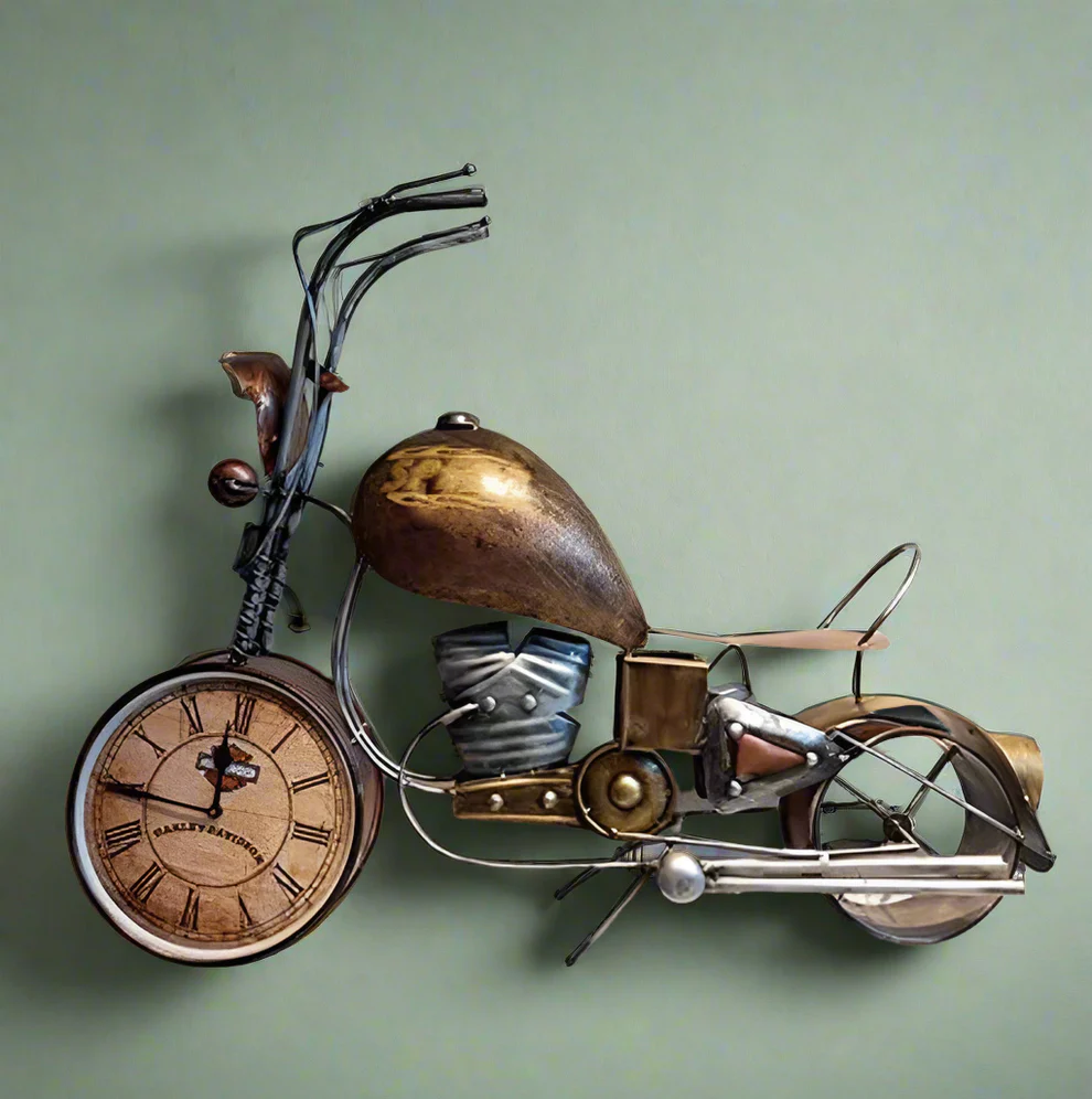 BLISSFUL24 PREMIUM Sports Bike Wall Clock Handcrafted Vintage Iron Sports Bike Small – Wall Decor Sculpture