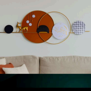 BLISSFUL24 PREMIUM Exclusive: CASA DECOR Artisan Metal Masterpiece | Large 60" Horizontal Iron SP336 Abstract Circular Wall Art with Golden Deer