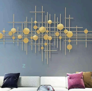 BLISSFUL24 PREMIUM Exclusive: BAKLAVA DECOR Artisan Gold Masterpiece | 59" Extra Large Iron & SS SP002 Abstract Grid Wall Gallery Art