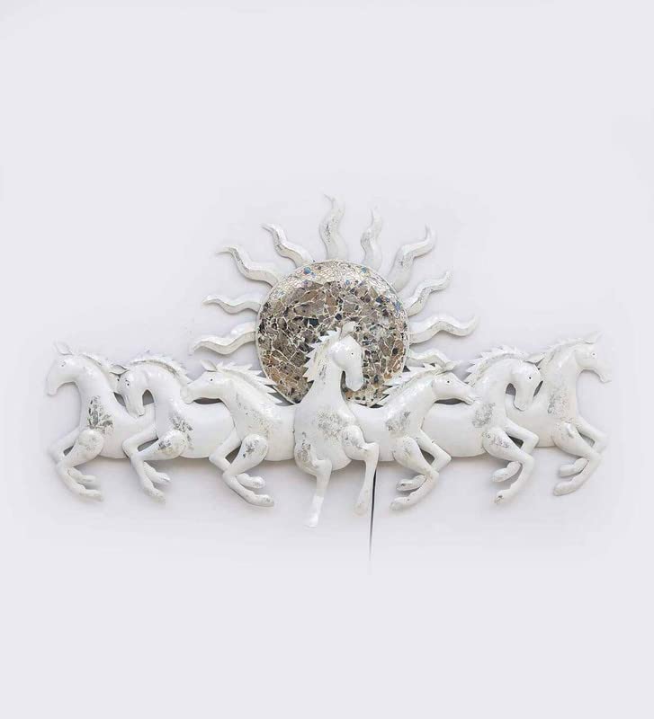 Blissful24 Sun Horses Pearl White Mini Metal Wall Art (32x23 Inch) – Luxury 7 Running Horses Wall Décor with LED Backlight for Living Room, Bedroom & Office - Image 4