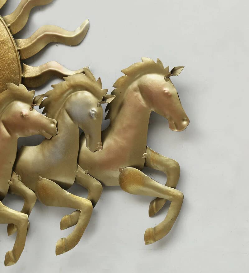Blissful24 Sun Horses Gold Small Metal Wall Art (45x22 Inch) – Luxury Golden 7 Running Horses Wall Décor for Living Room, Bedroom & Office - Image 4