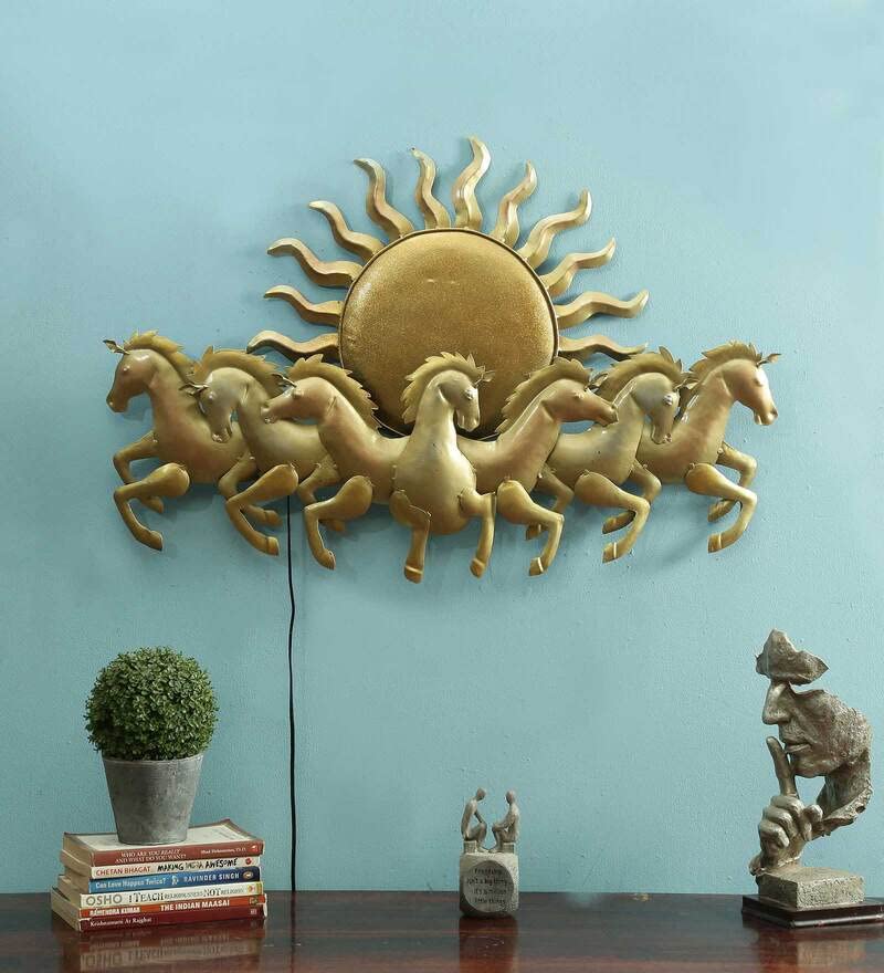 Blissful24 Sun Horses Gold Small Metal Wall Art (45x22 Inch) – Luxury Golden 7 Running Horses Wall Décor for Living Room, Bedroom & Office - Image 3