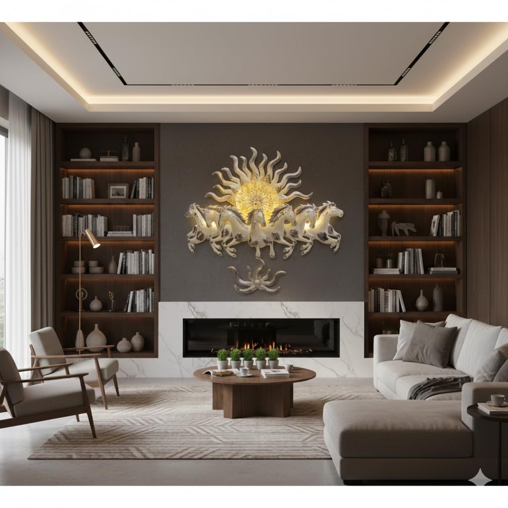 Blissful24 Frankel Horse Small White Metal Wall Art (45x22 Inch) – Luxury 7 Running Horses Wall Décor with LED Backlight for Living Room, Bedroom & Office | - Image 3