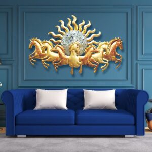 Blissful24 Sun Horses Multi Small Metal Wall Art (45x22 Inch) – Luxury Multicolor 7 Running Horses Wall Décor for Living Room, Bedroom & Office | Model W172 (C)
