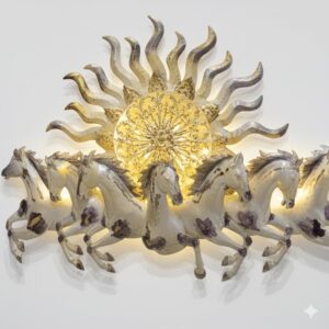 Blissful24 Frankel Horse Big White Metal Wall Art (56x31 Inch) – Luxury 7 Running Horses Wall Décor with LED Backlight for Living Room & Office