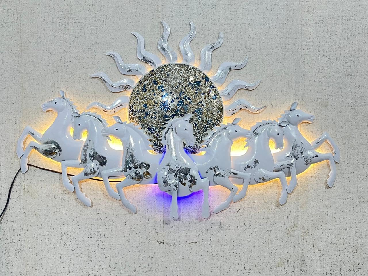 Blissful24 Sun Horses White Small Metal Wall Art (45x22 Inch) – Luxury 7 Running Horses Wall Décor for Living Room, Bedroom & Office | Model W172 (D) - Image 4