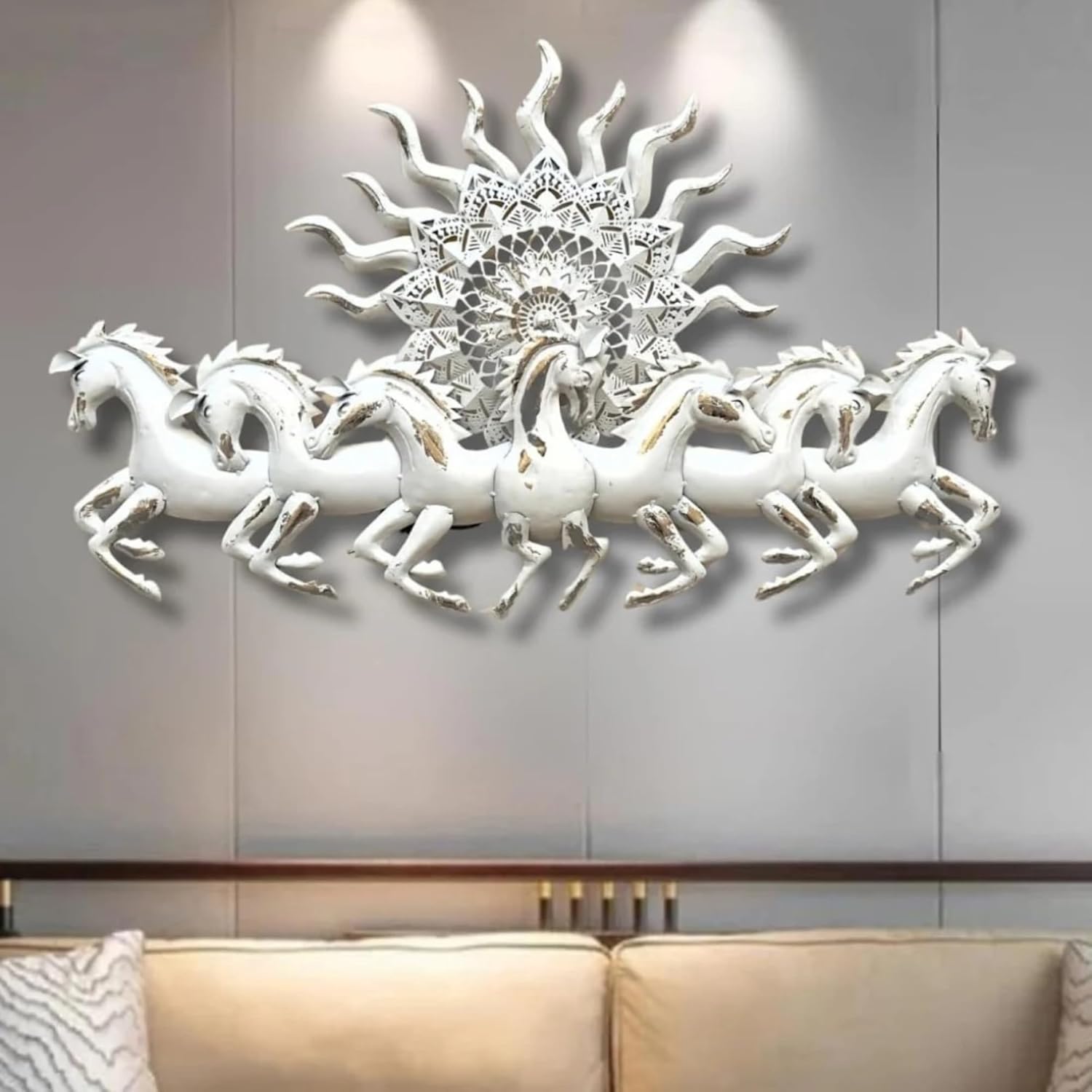 Blissful24 Frankel Horse Small White Metal Wall Art (45x22 Inch) – Luxury 7 Running Horses Wall Décor with LED Backlight for Living Room, Bedroom & Office | - Image 5