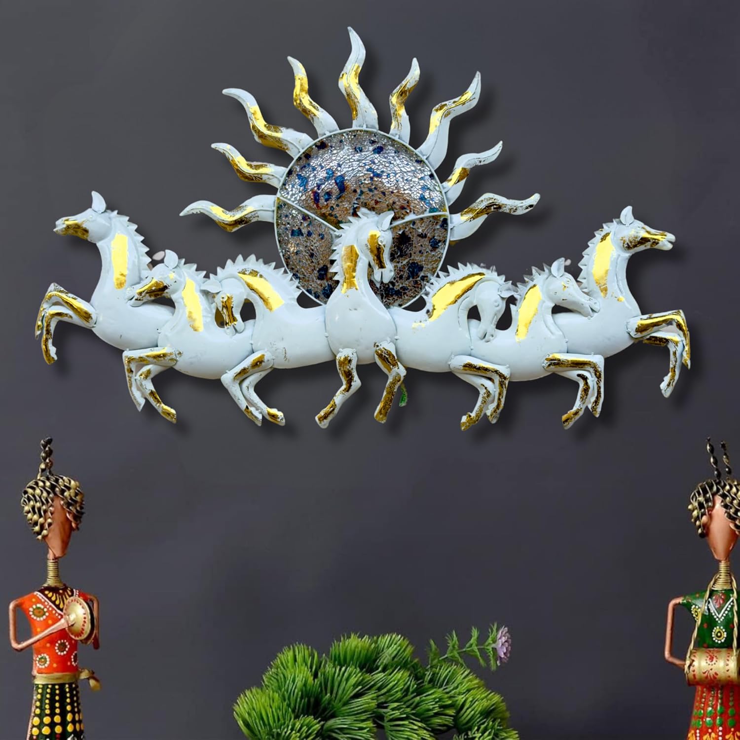 Blissful24 Sun Horses White Small Metal Wall Art (45x22 Inch) – Luxury 7 Running Horses Wall Décor for Living Room, Bedroom & Office | Model W172 (D) - Image 5