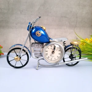 Vintage Blue Bike Table Clock | 12 × 21 Inch Metal Decorative Desk Clock