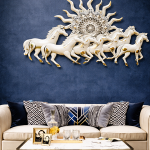 Blissful24 Carly 7 Horses White Metal Wall Art (Big) – 56x28 Inch Large Luxury Vastu Horse Wall Decor for Living Room, Hall & Office | Model W166 (B)