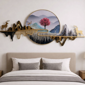 BLISSFUL24 Luxury Metal Wall Art Decor 65 x 2 x 27 Inch (LWH) | Modern Mountain & Deer Design with Gold Finish | Large Living Room Bedroom Wall Decoration | Premium Home Interior Statement Piece