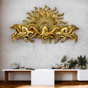 Blissful24 Frankel Horse Big Metal Wall Art (56x31 Inch) – Luxury Golden 7 Running Horses Wall Décor for Living Room, Hall & Office |