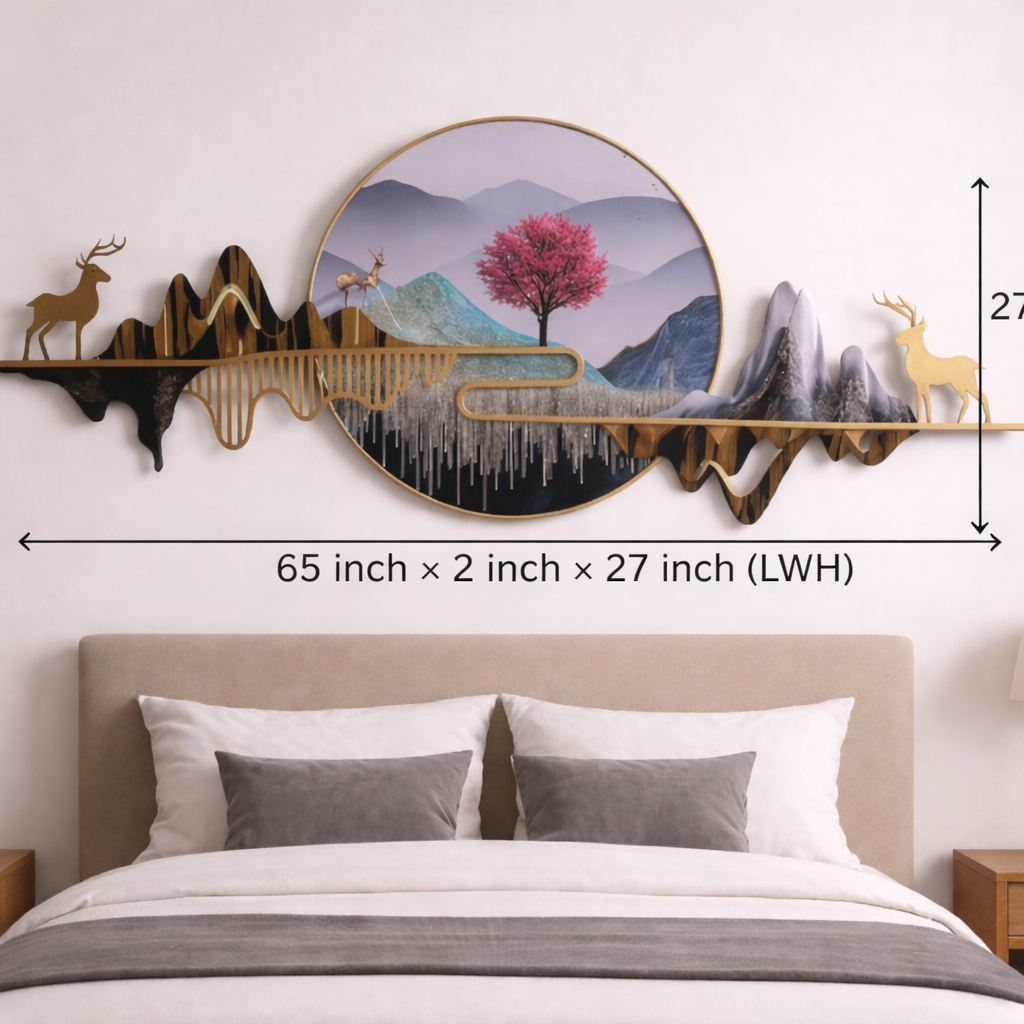 BLISSFUL24 Luxury Metal Wall Art Decor 65 x 2 x 27 Inch (LWH) | Modern Mountain & Deer Design with Gold Finish | Large Living Room Bedroom Wall Decoration | Premium Home Interior Statement Piece - Image 3