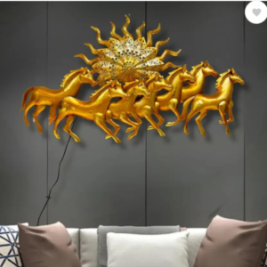 Blissful24 7 Running Horses Gold Finish Wall Art