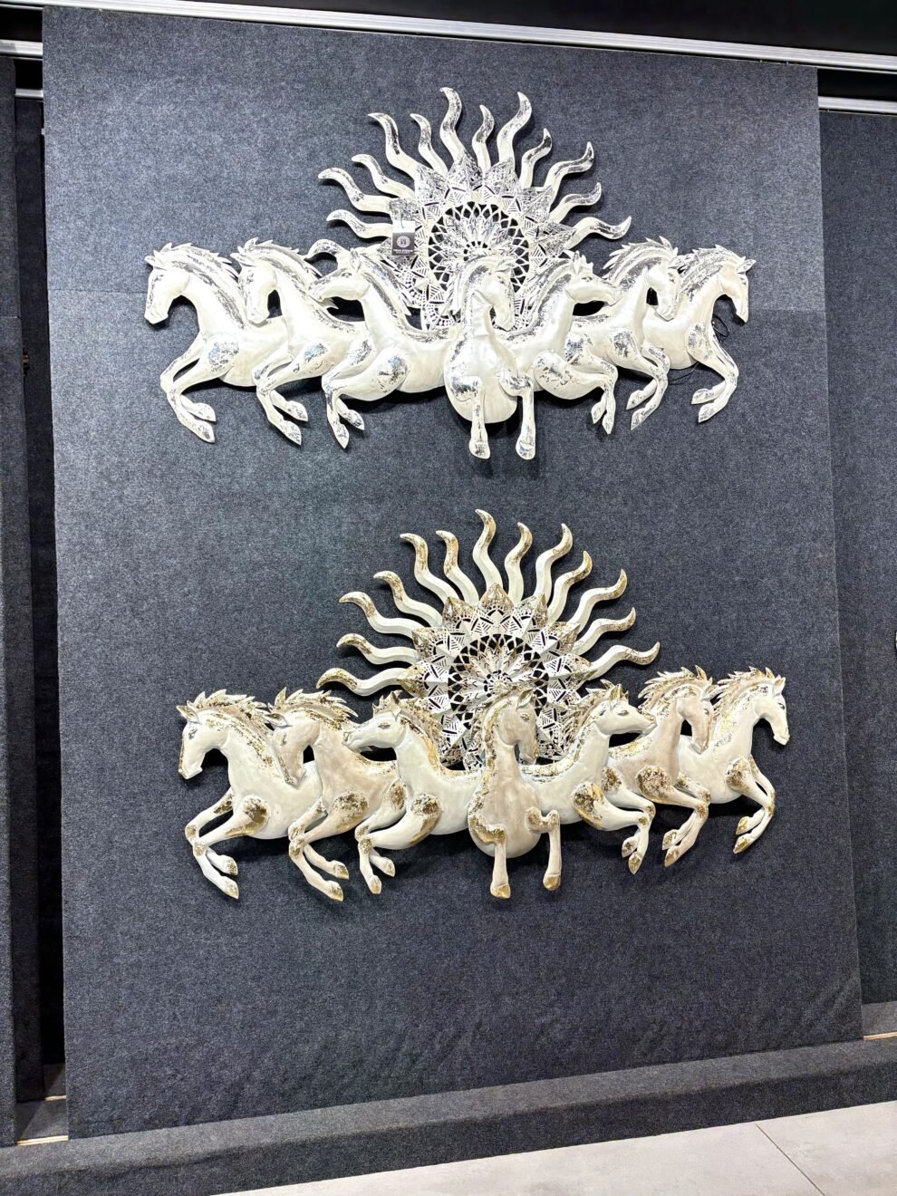 Blissful24 Frankel Horse Small White Metal Wall Art (45x22 Inch) – Luxury 7 Running Horses Wall Décor with LED Backlight for Living Room, Bedroom & Office |