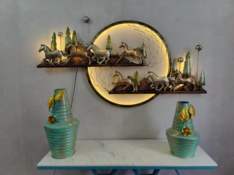 Blissful24 Mountain 7 Horses Iron Wall Art with LED Backlight – 58x30 Inch Luxury Running Horse Wall Décor for Living Room, Hall & Office - Image 4